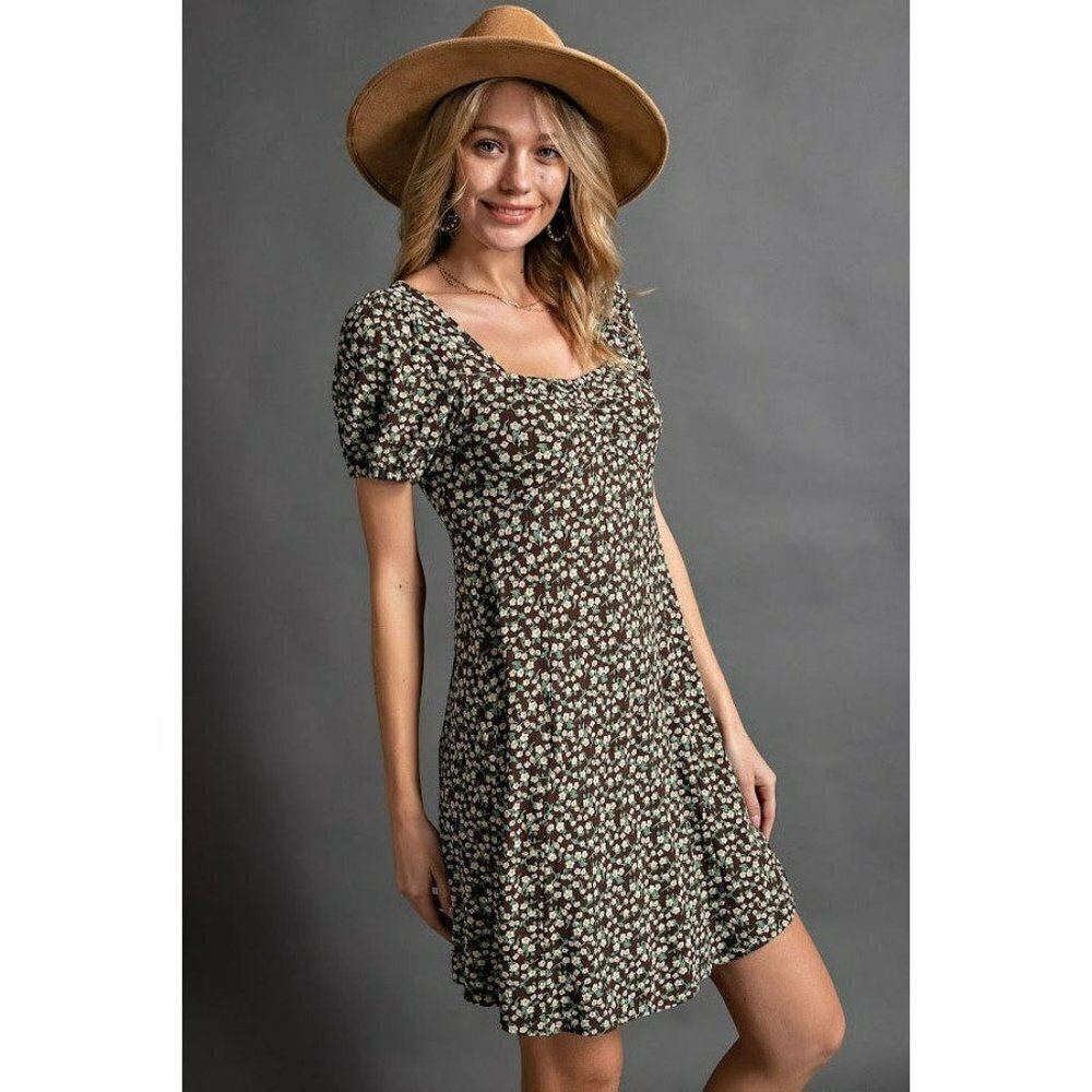 Superbloom Sweetheart Floral Rib Knit Dress in Coffee